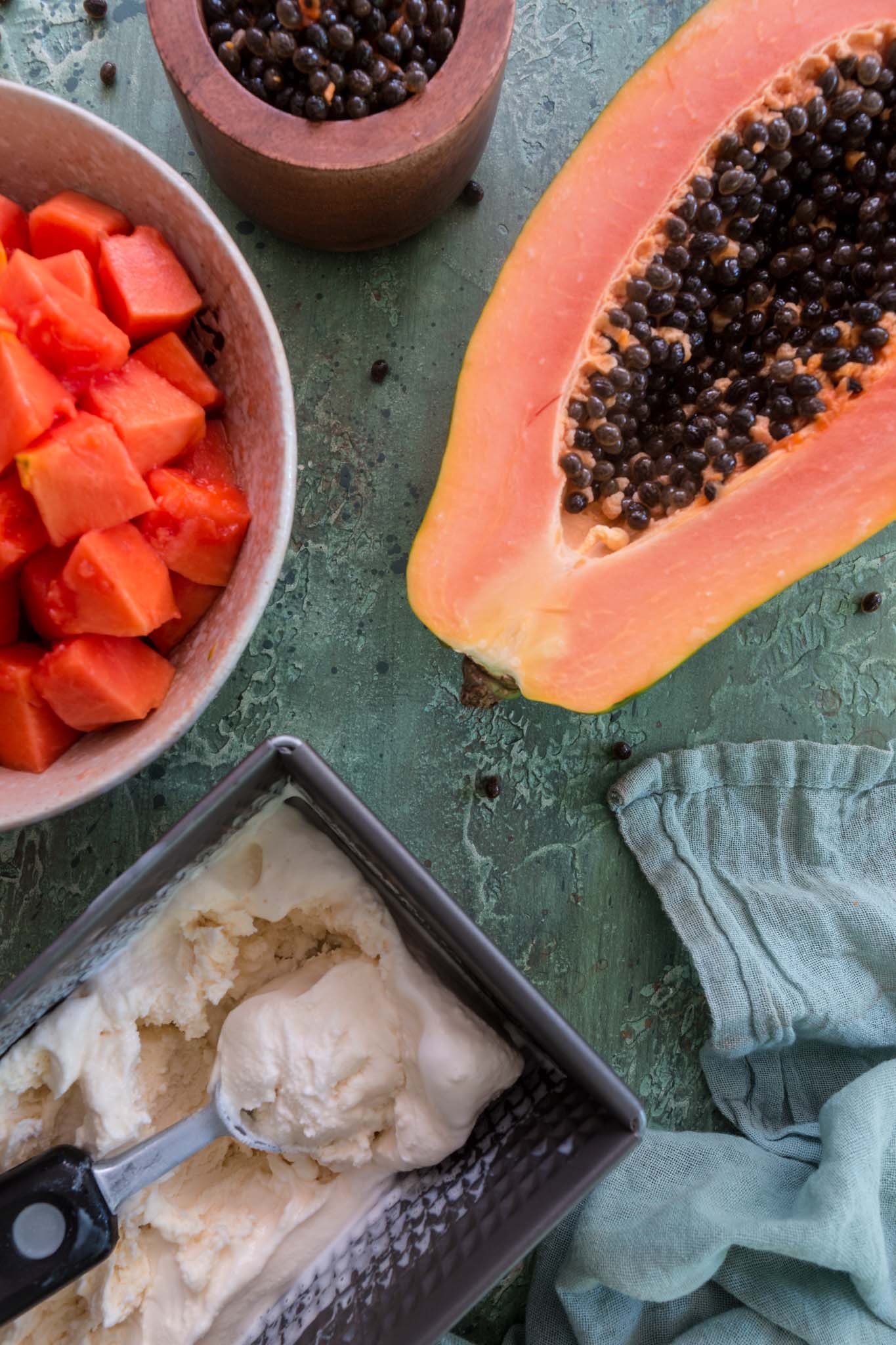 Brazilian Papaya Cream | www.oliviascuisine.com | Tropical, sweet and light, the classic Brazilian Papaya Cream is a dessert that captures the essence of the season. Ready in a flash and made in the blender, with only 4 ingredients! (Recipe and food photography by @oliviascuisine.)