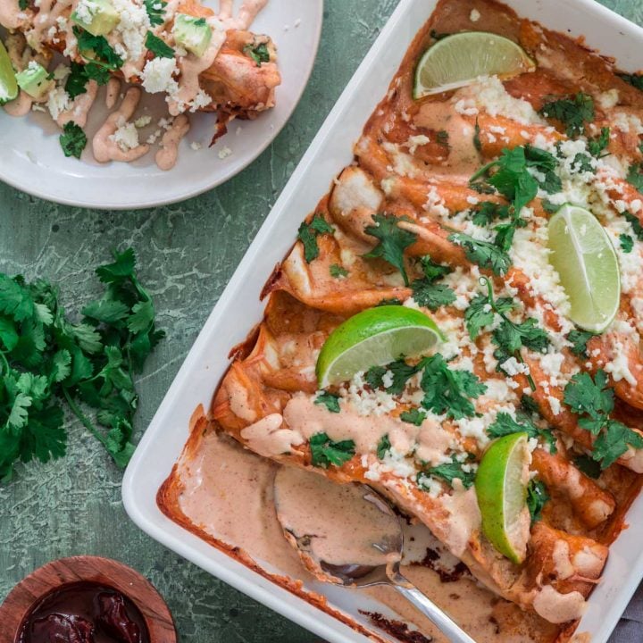 Chicken and Chorizo Enchiladas with Chipotle Crema Sauce