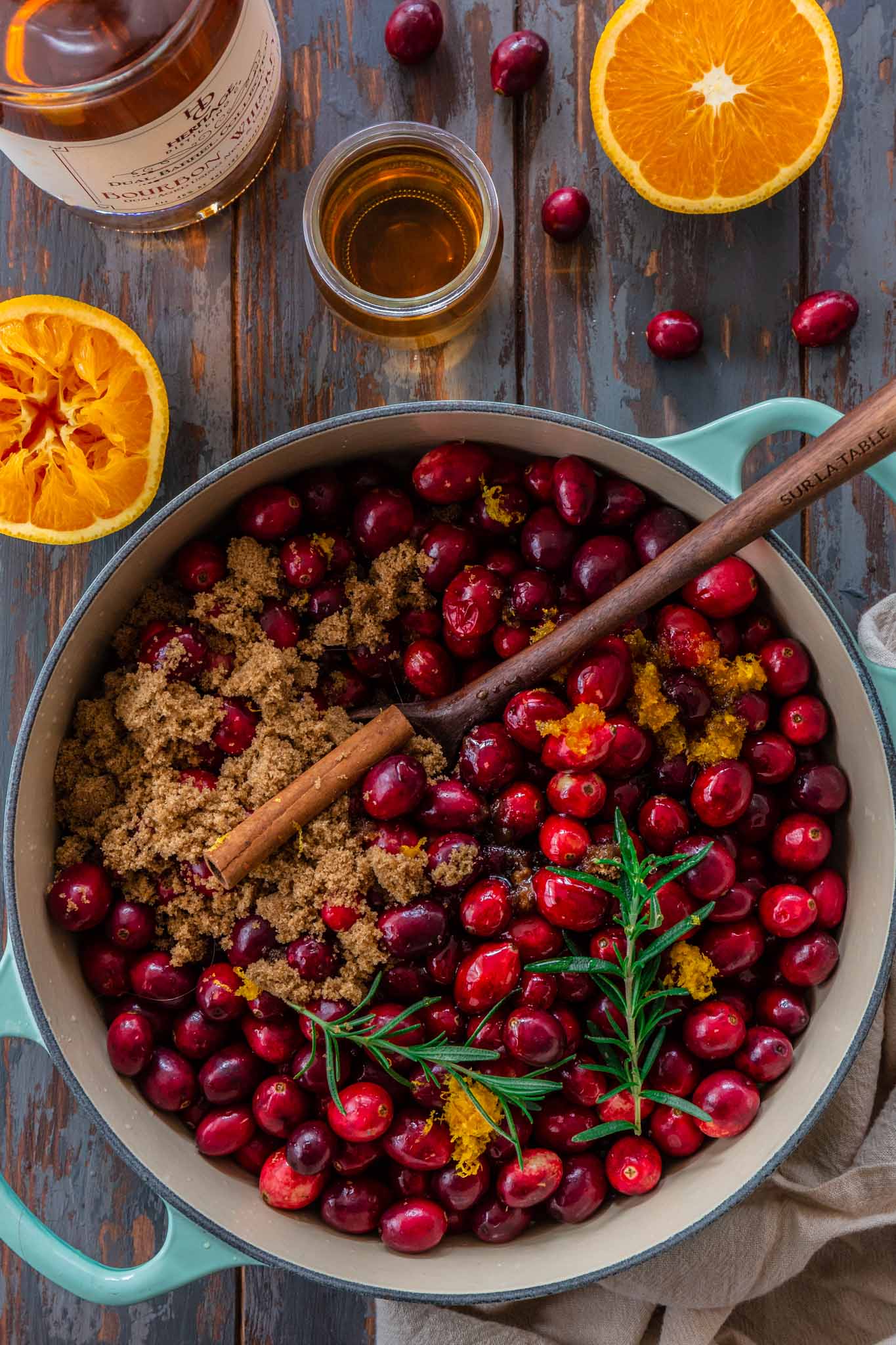 Honey Bourbon Cranberry Sauce | www.oliviascuisine.com | This Honey Bourbon Cranberry Sauce might steal the show this Thanksgiving! Sweet, tart, chunky and so easy to make. You will never buy the canned stuff again! (Recipe and food photography by @oliviascuisine.)