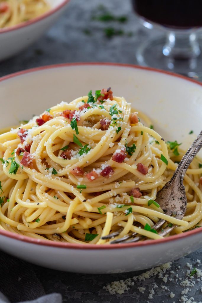 Close up spaghetti carbonara