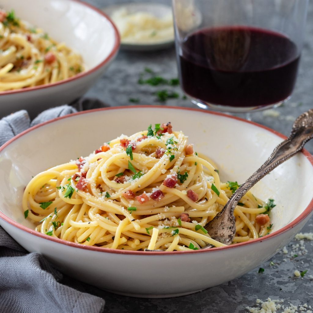 A bowl of Spaghetti Carbonara