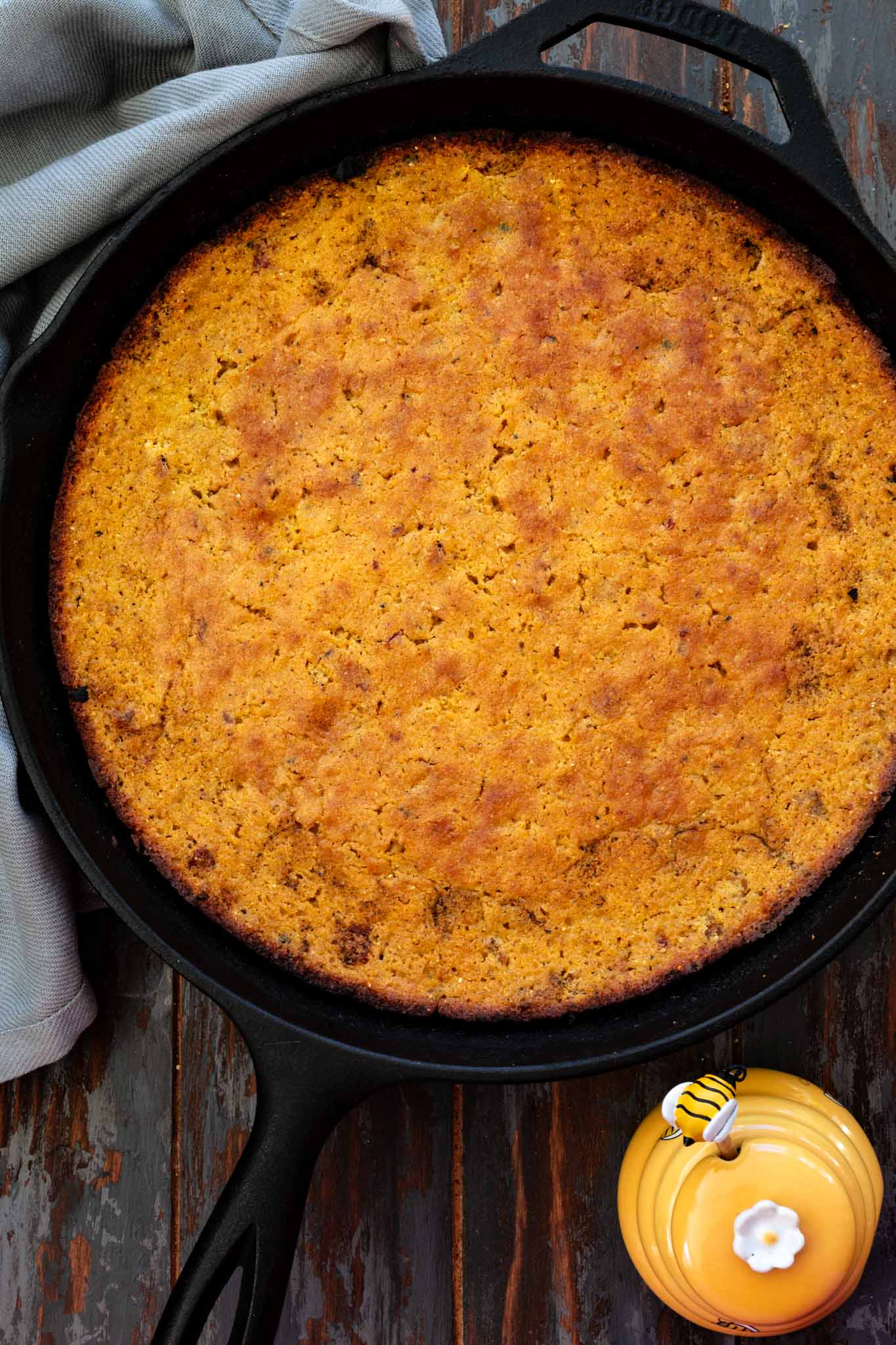 Cornbread made in a cast iron skillet