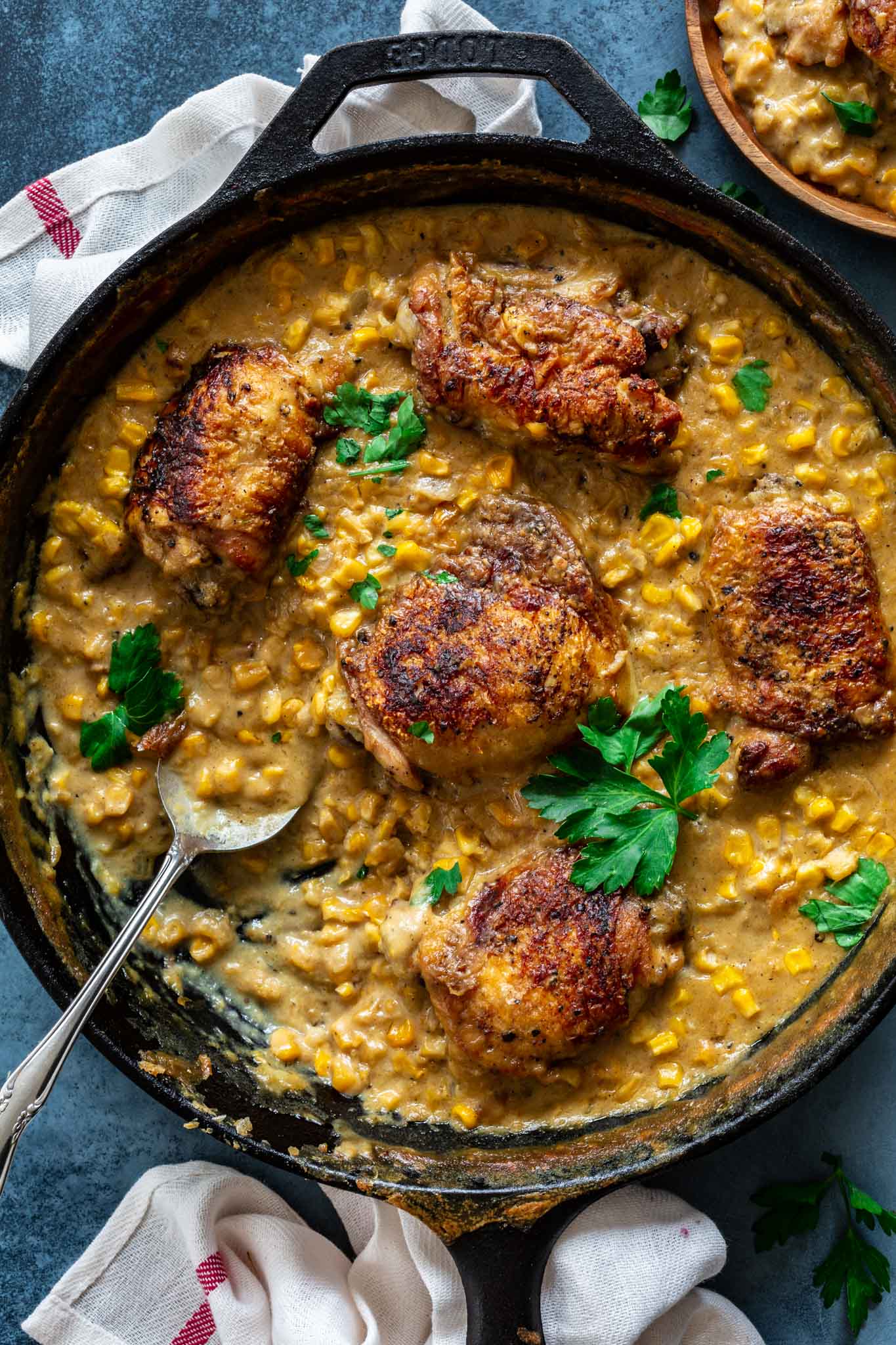 Chicken Thighs and buttery rich creamed corn