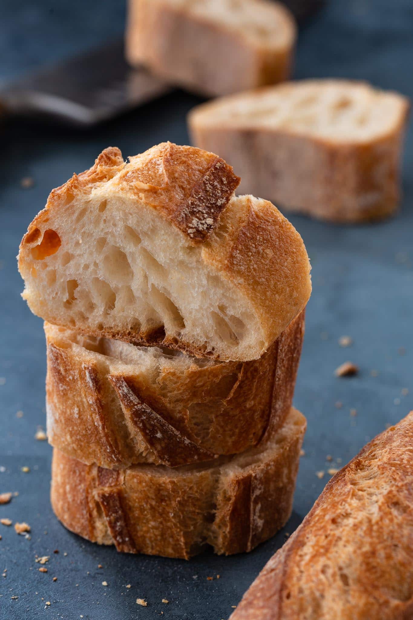 crusty baguette bread slices