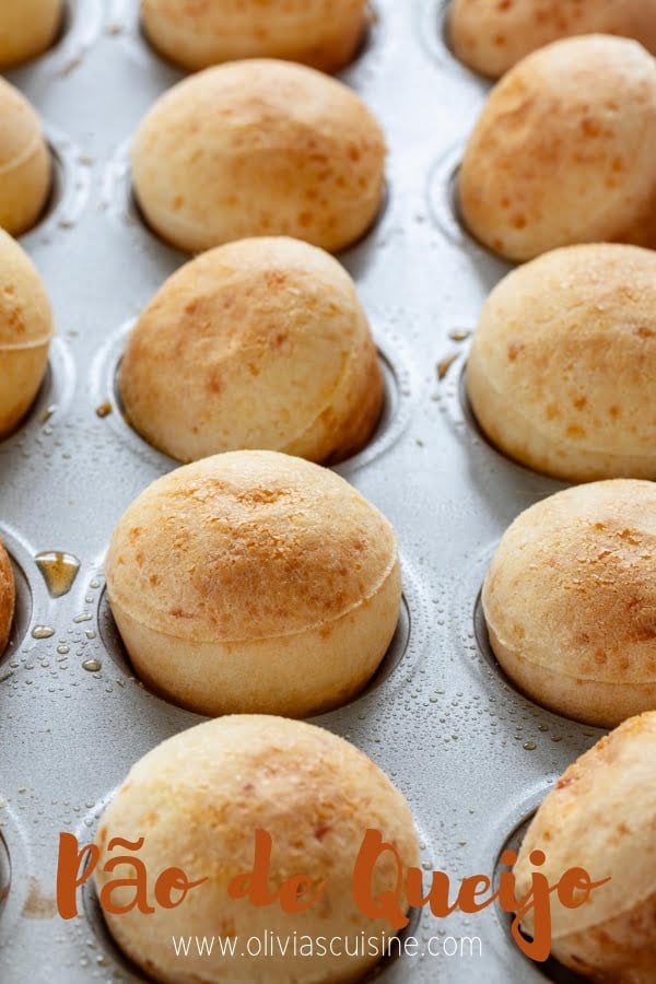 a tin of freshly baked Brazilian cheese bread