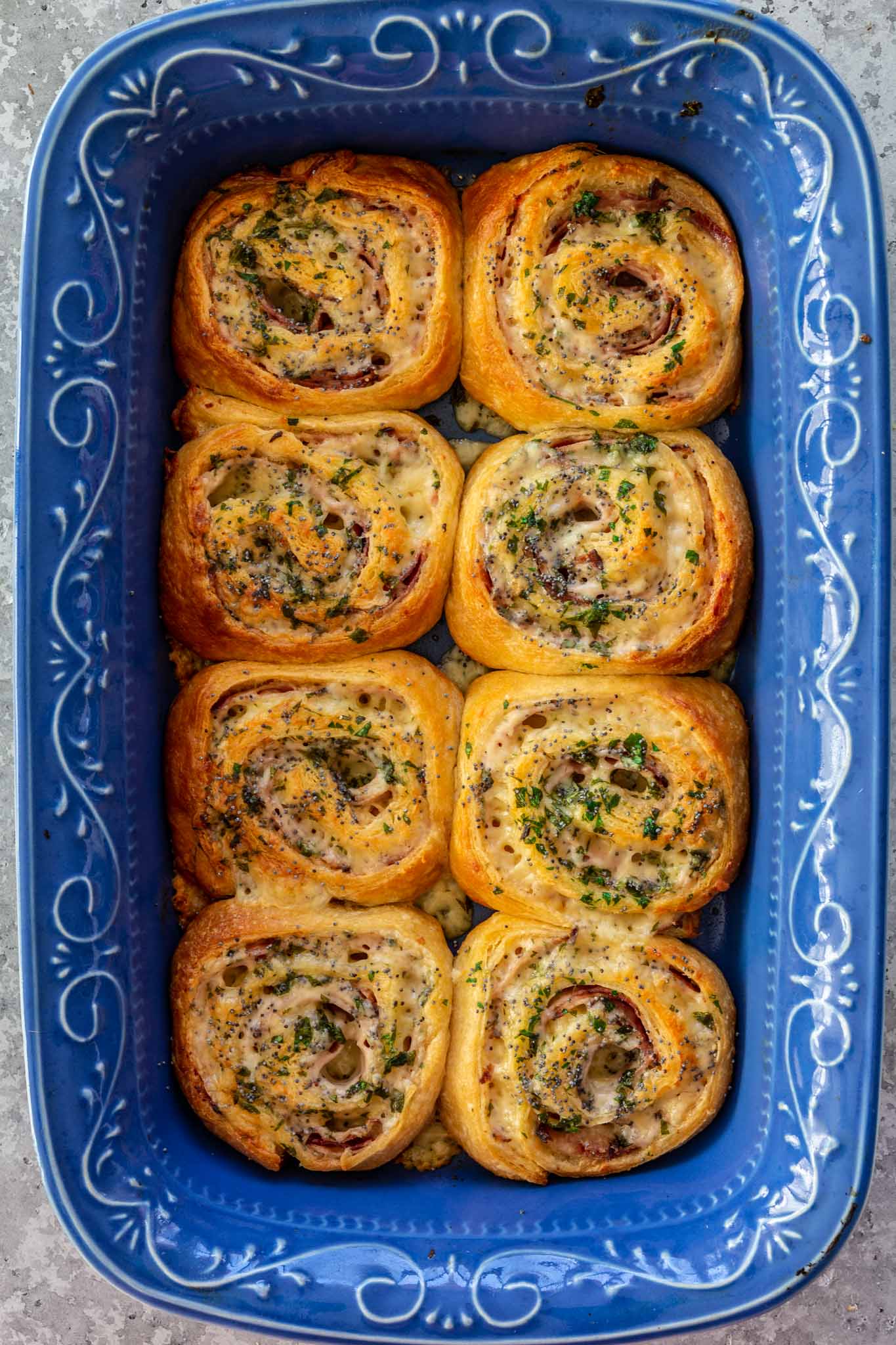 Freshly baked savory pinwheels.