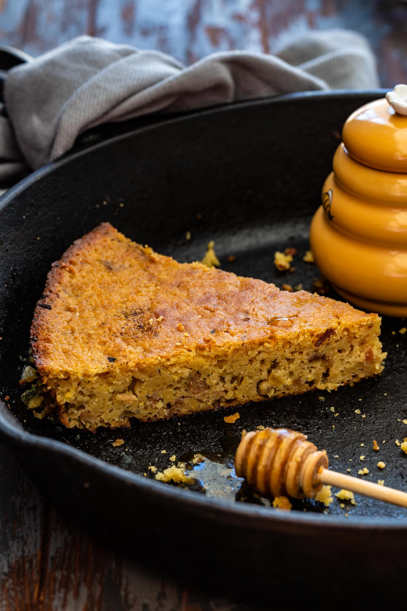 A slice of bacon cornbread