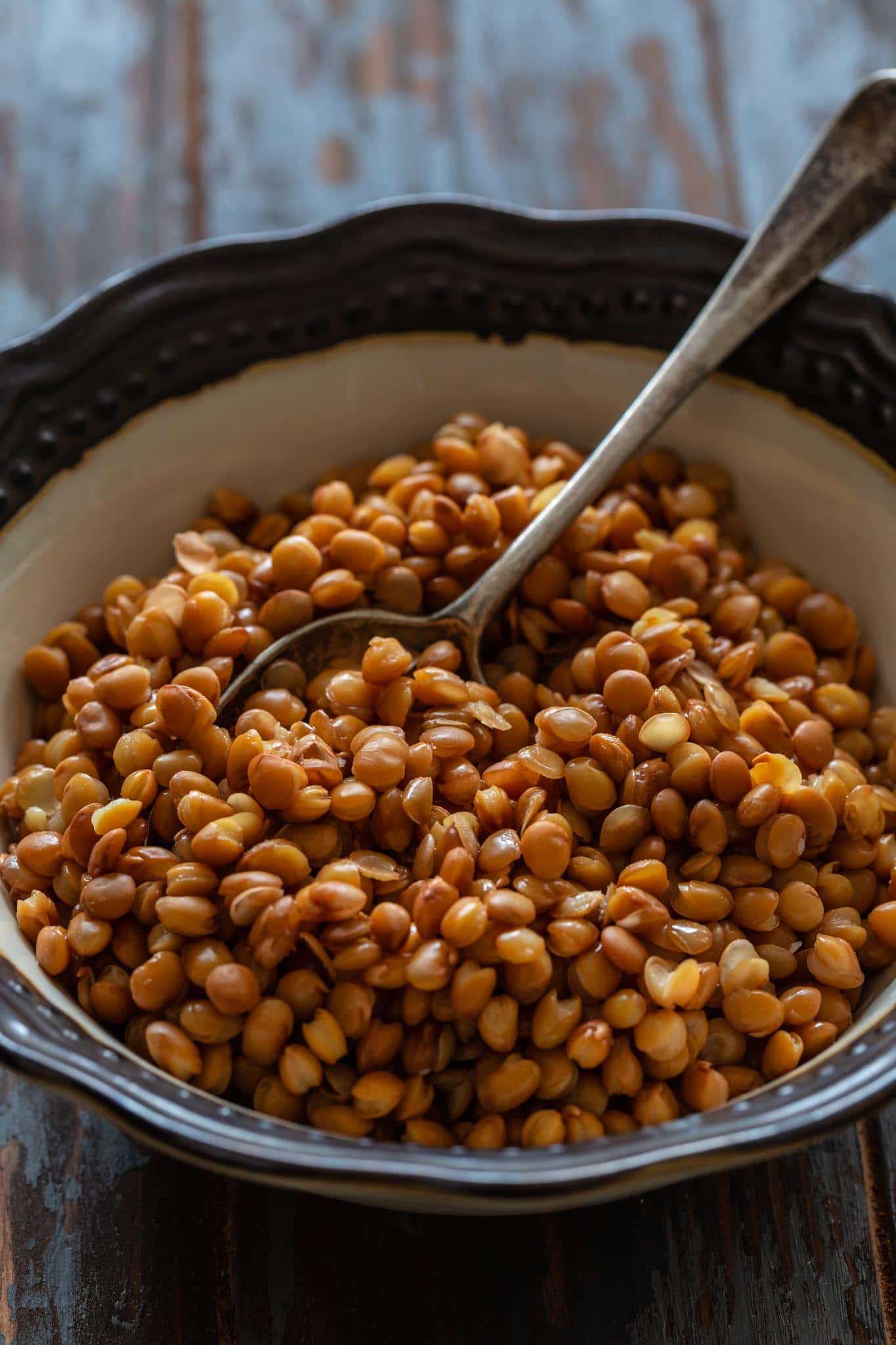 A bowl of cooked lentils