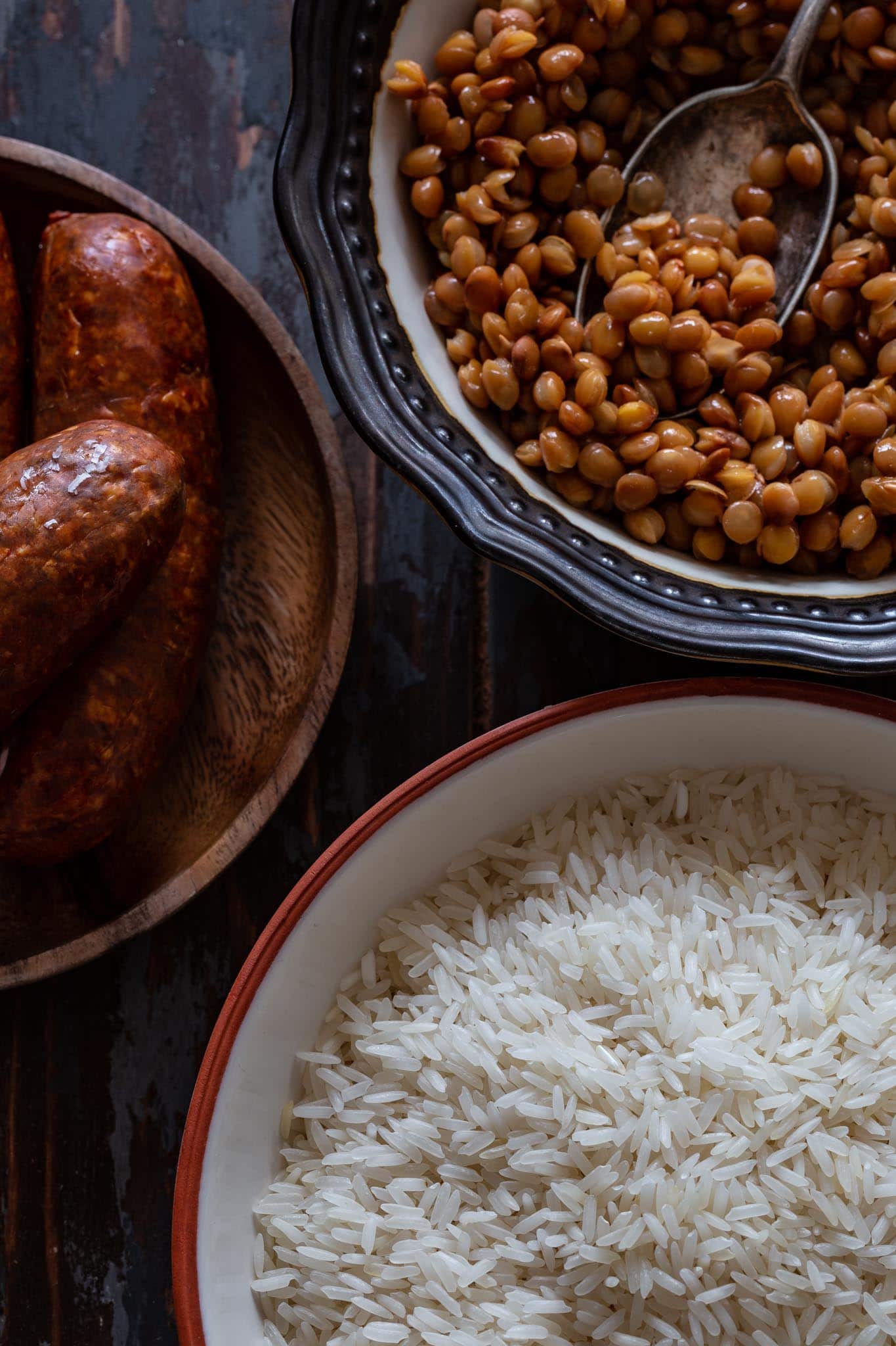 Ingredients for Dirty Rice with Chorizo and Lentils