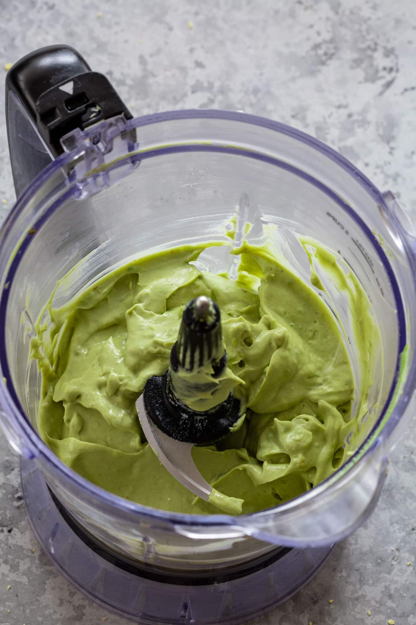 Avocado dip in the food processor.