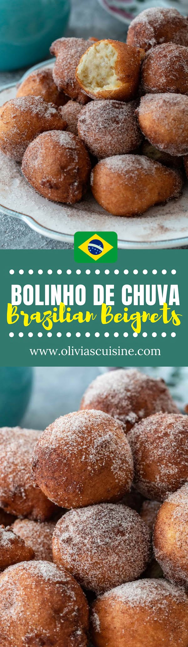 A collage of Brazilian raindrop beignets pictures.