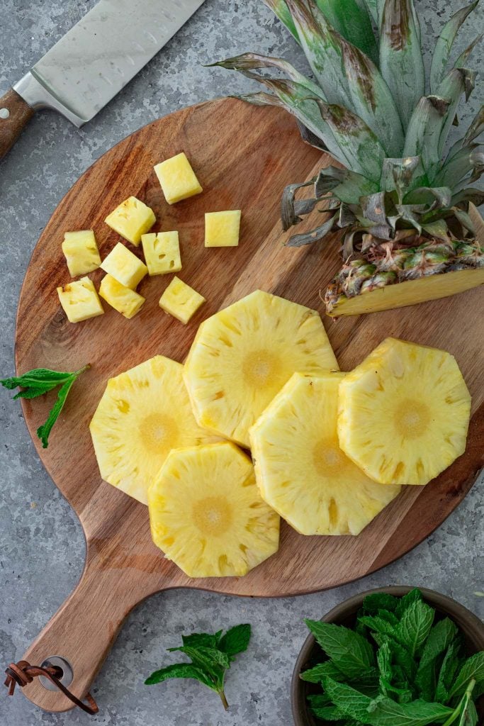 Sliced and chopped pineapple