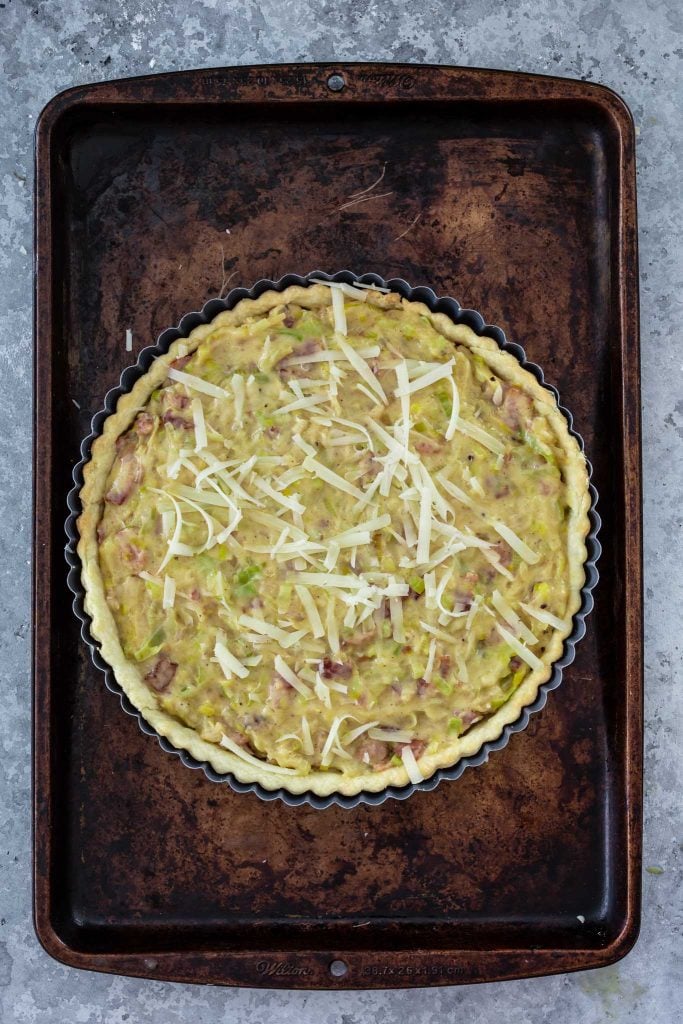 French Leek and Bacon Tart about to go in the oven.