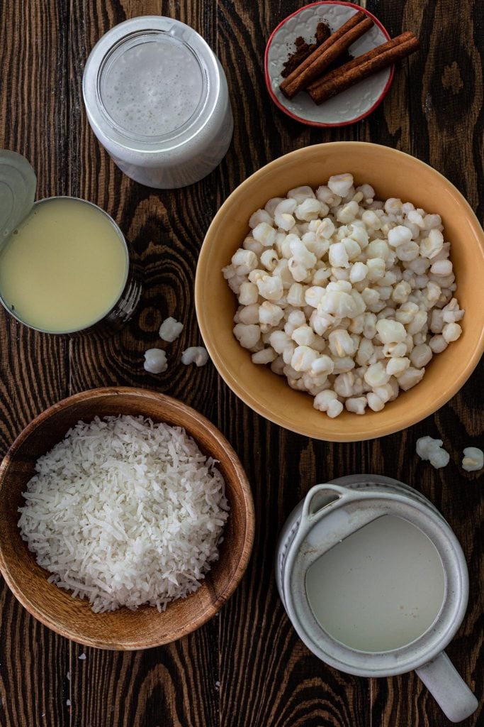 Ingredients to make Brazilian Hominy Pudding