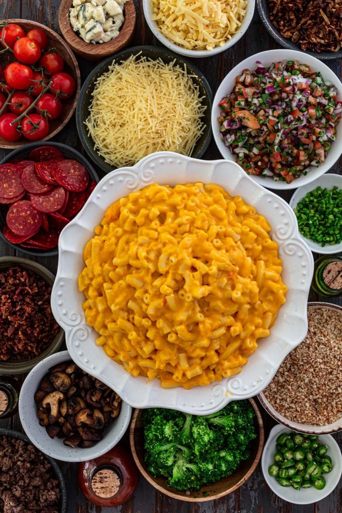 Mac and cheese bar with toppings