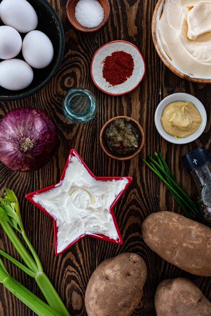 All the ingredients for potato salad