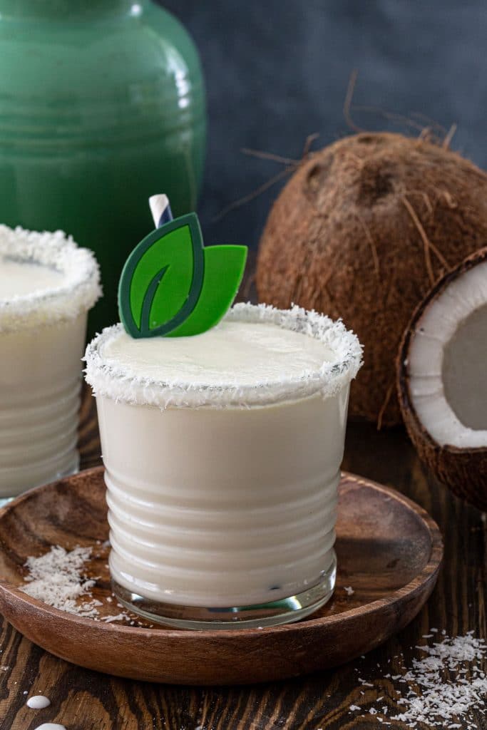 A glass of Batida de Coco, also known as Brazilian Coconut Cocktail.