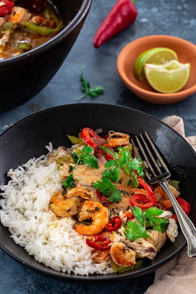 Moqueca Baiana served with rice.