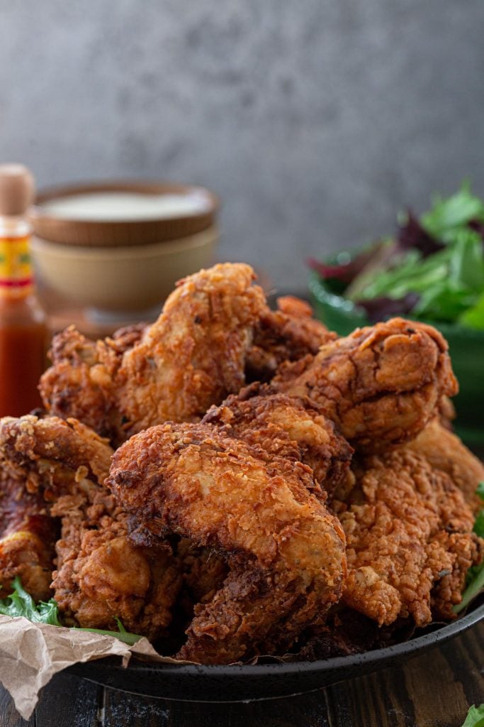 A plate of crispy fried chicken.