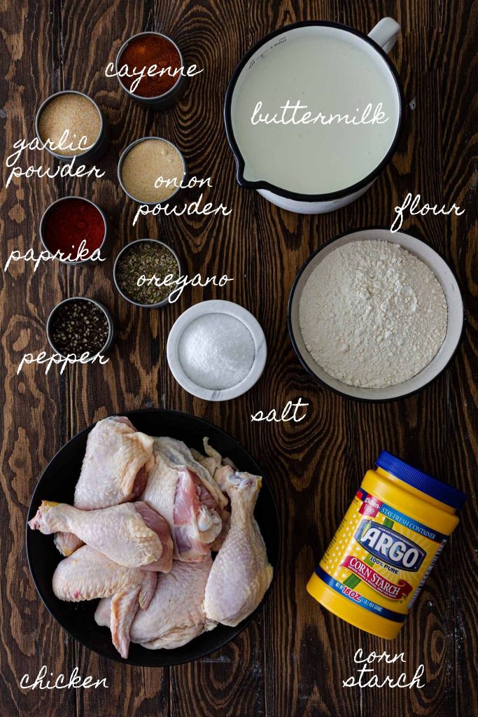 Ingredients for fried chicken.
