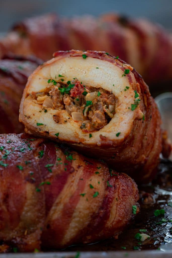 Bacon wrapped chorizo stuffed chicken breast