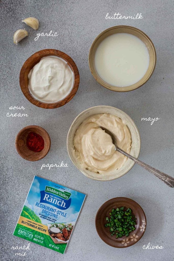 Ingredients to make ranch sauce