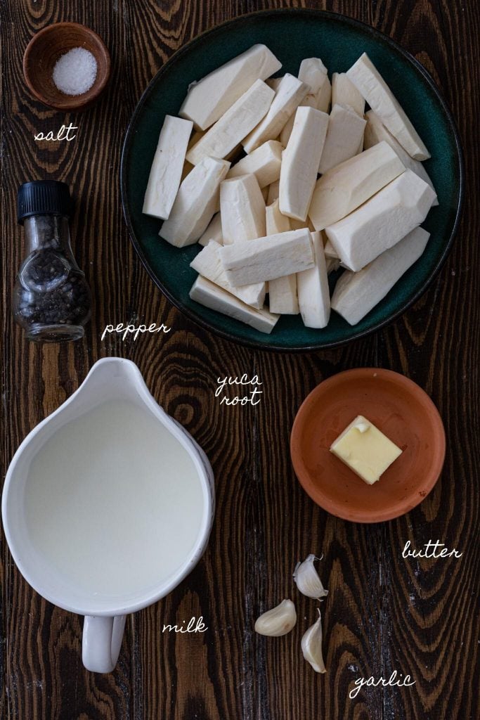 Ingredients to make Yuca Mash.