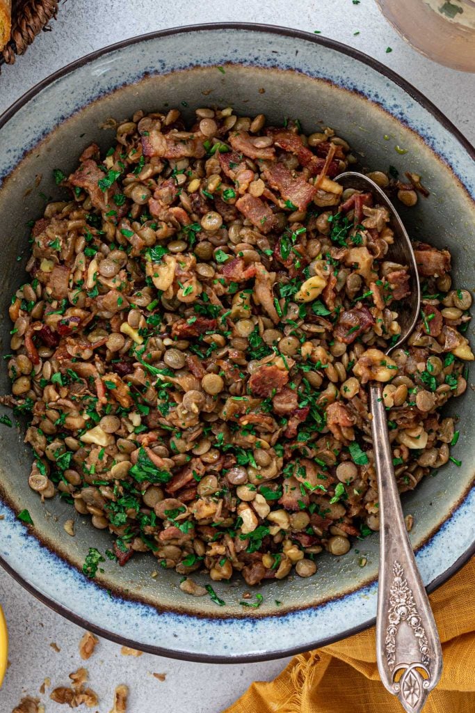 Warm Lentil Salad with Bacon and Walnuts - 98