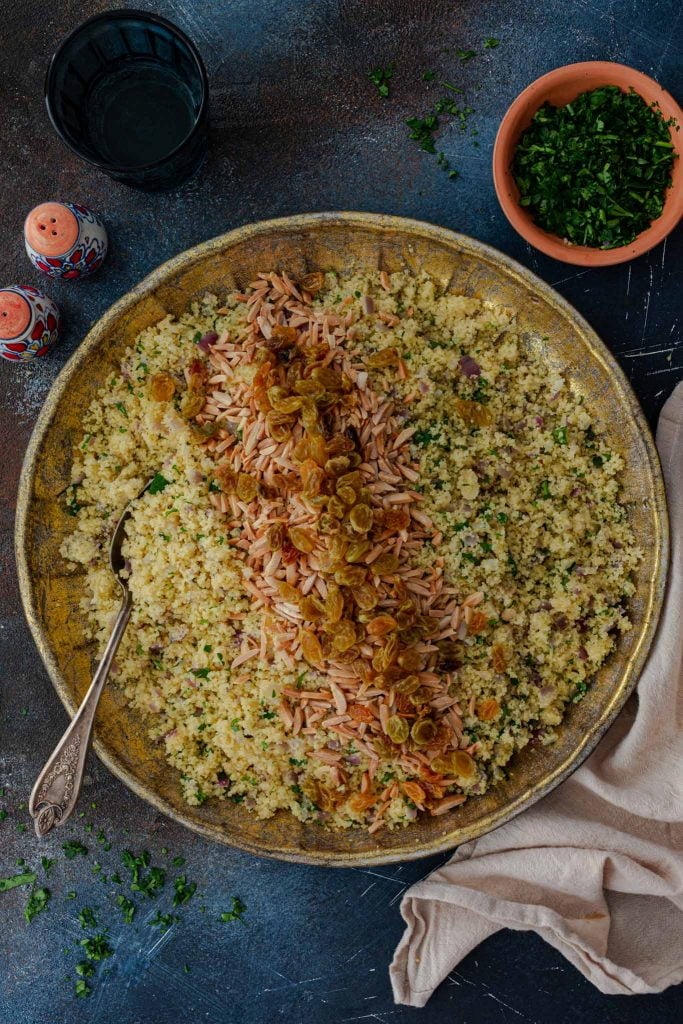 A platter of Moroccan Couscous Pilaf.