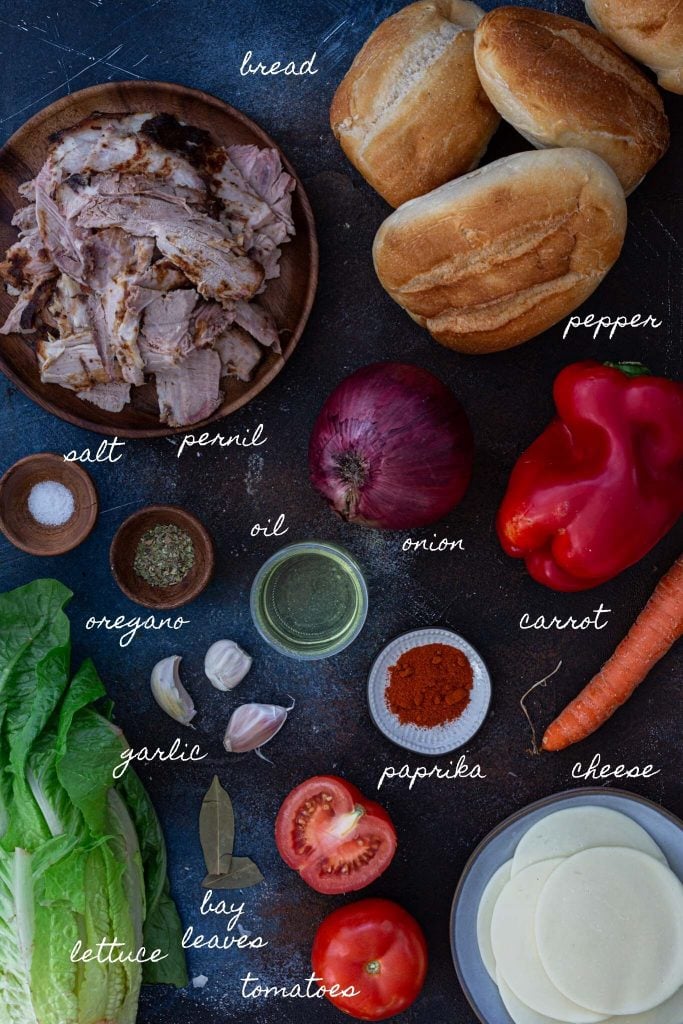 Ingredients for leftover pork sandwich.