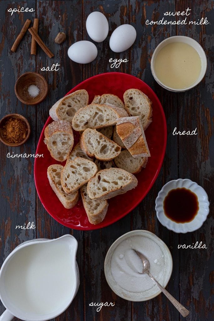 Ingredients to make Brazilian French Toast (Rabanada).