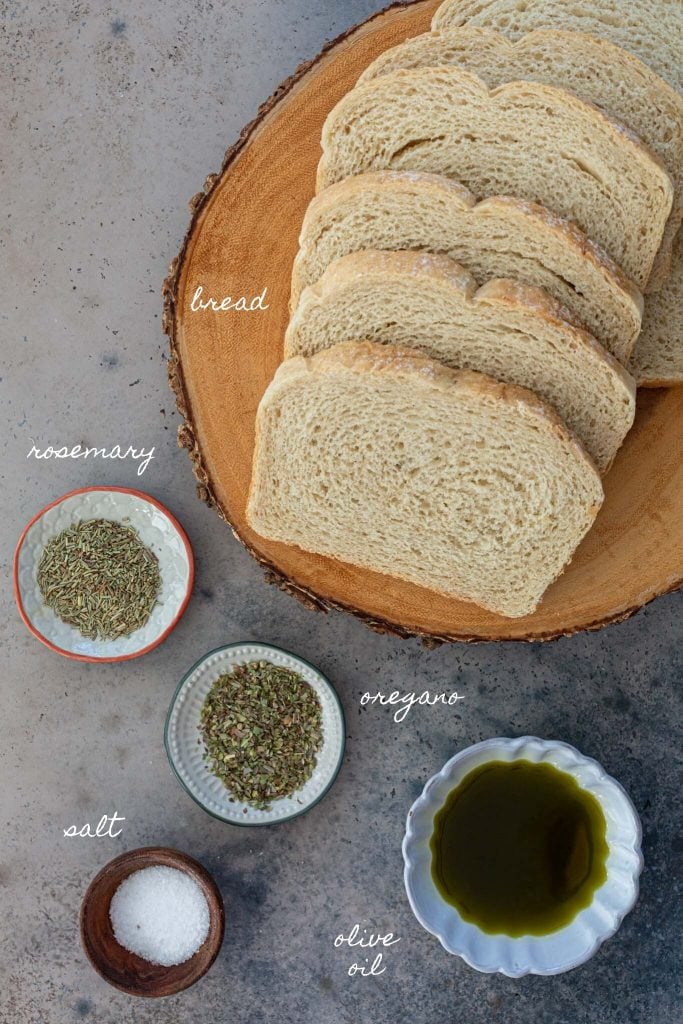 Ingredients to make bread chips.