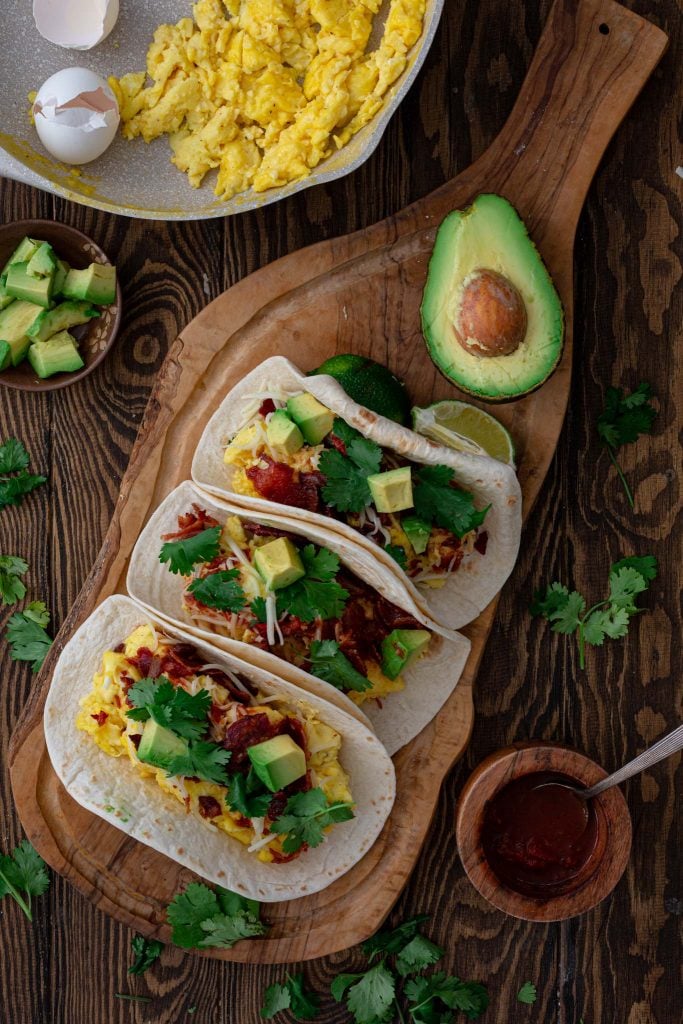 A tray of low carb breakfast tacos.