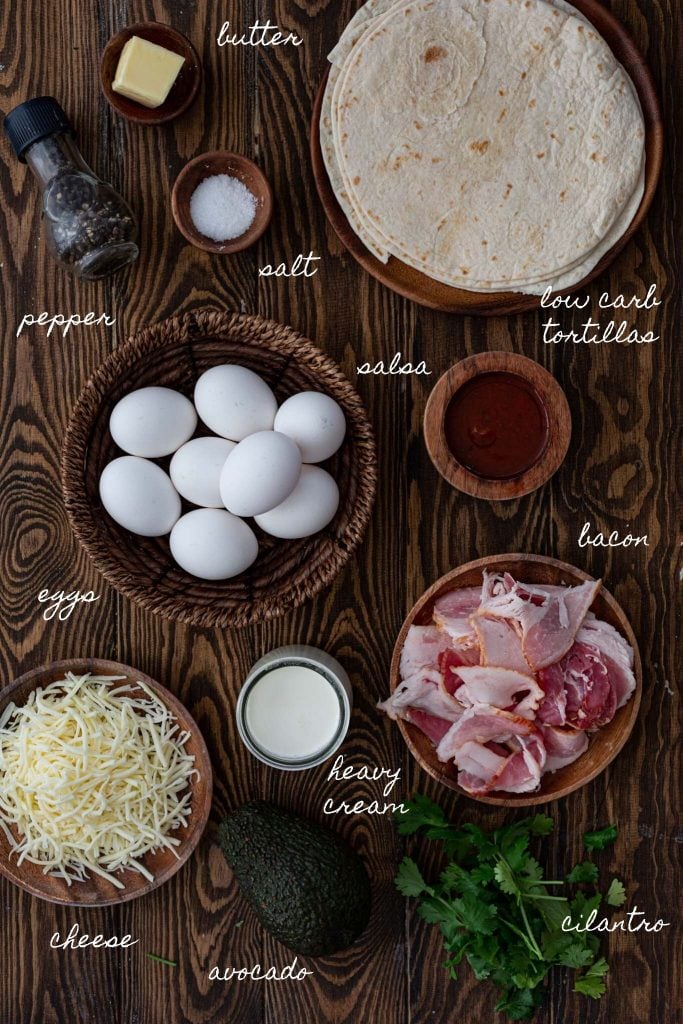 Ingredients to make low carb breakfast tacos.