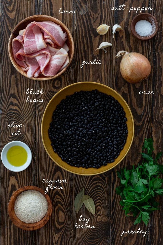 Ingredients to make Brazilian Tutu de Feijao.