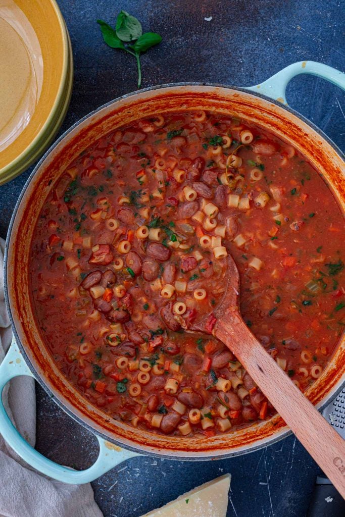 A pot of pasta fagioli.