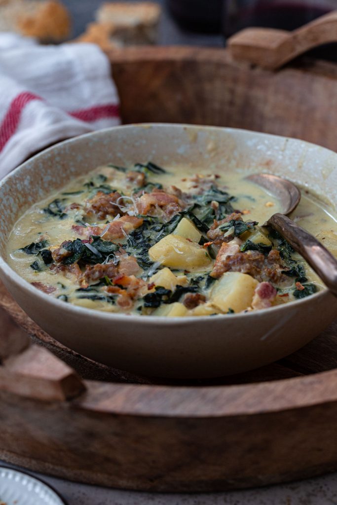 A bowl of hearty Zuppa Toscana.