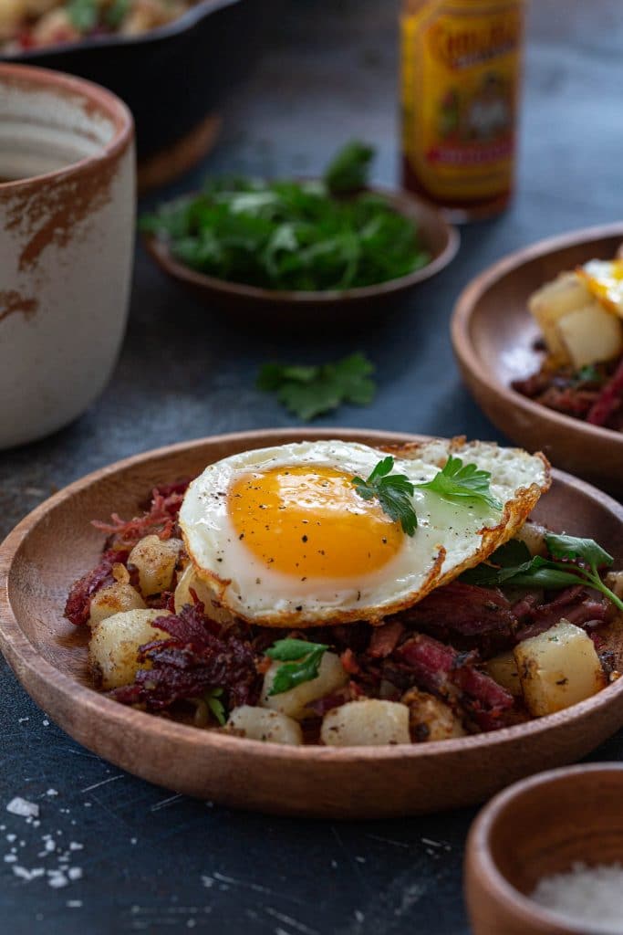 A serving of breakfast hash.