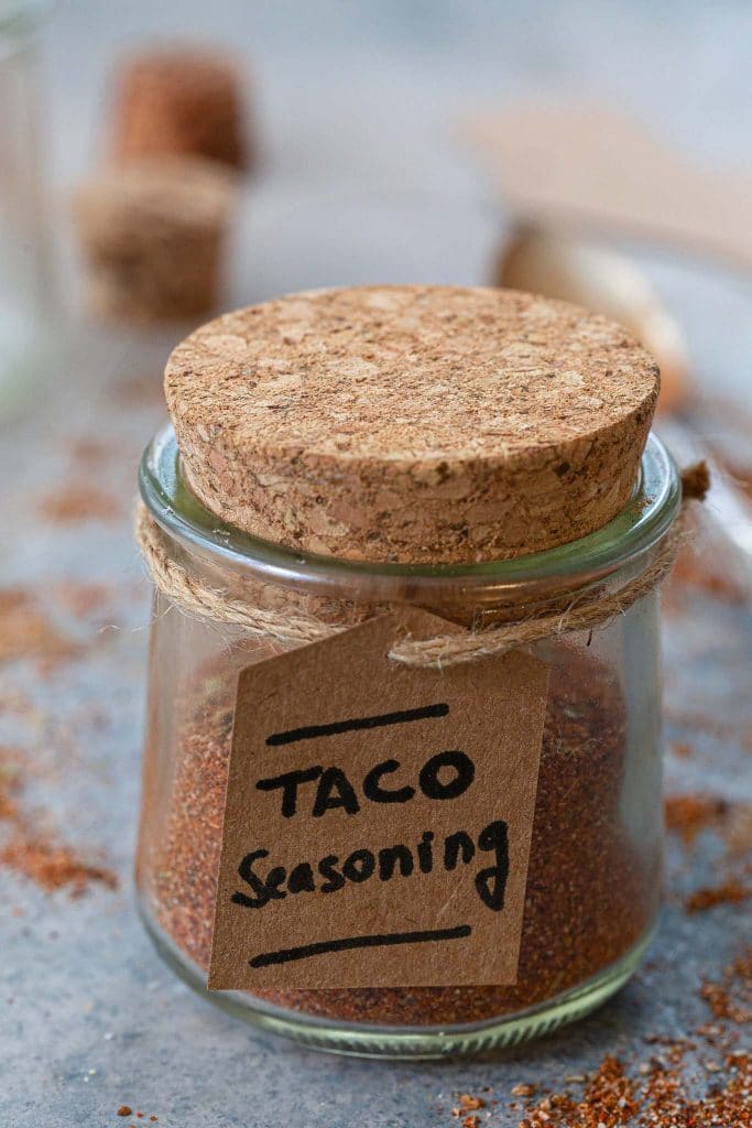 A jar of homemade taco seasoning.