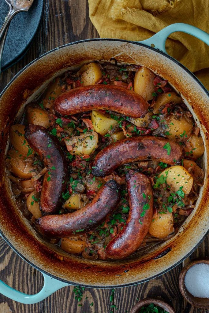 A pot of Irish Sausage and Potato stew.