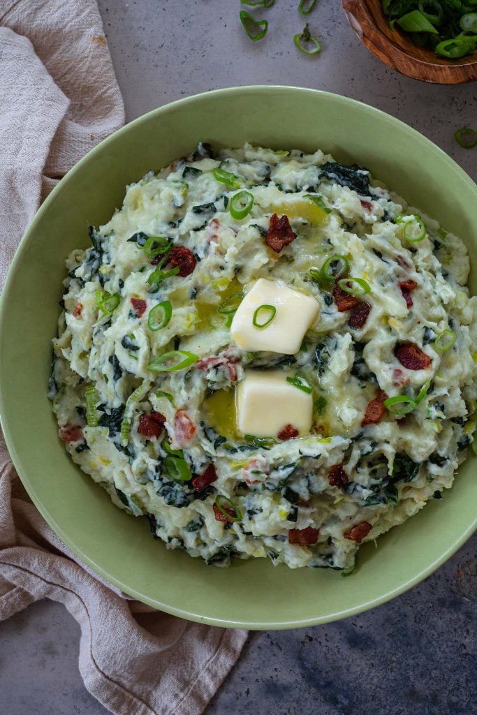 Colcannon potatoes with kale and bacon.