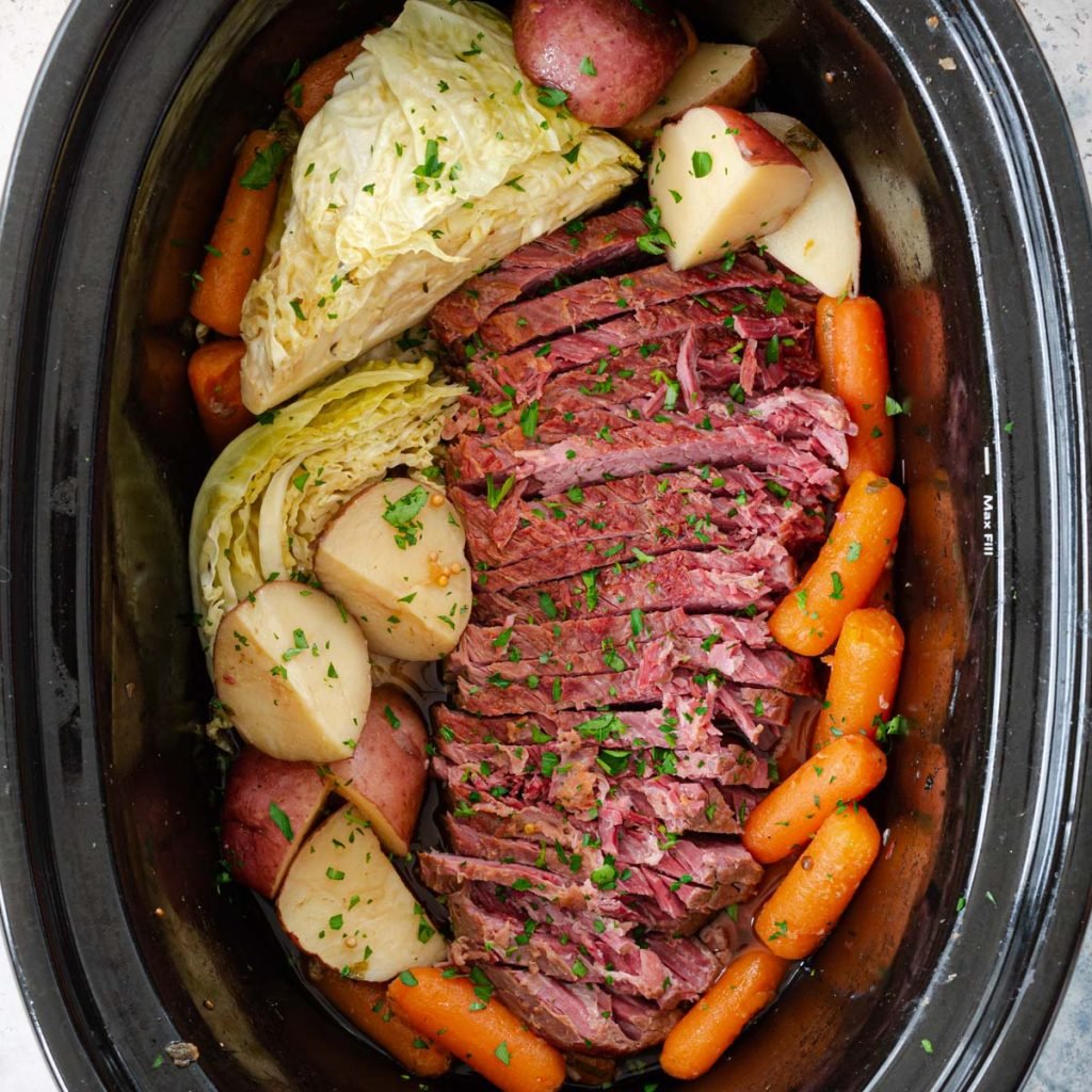 Cooking beef in the crockpot.