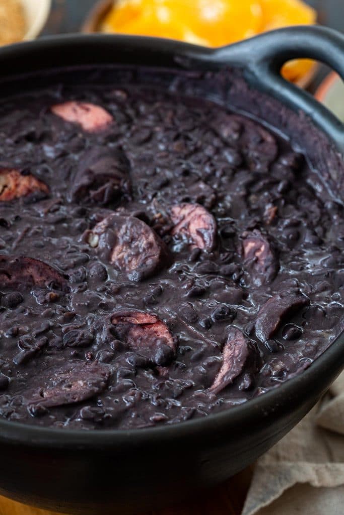 A pot of black bean and pork stew.