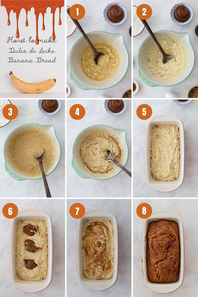 Step by step instructions to make dulce de leche banana bread recipe.