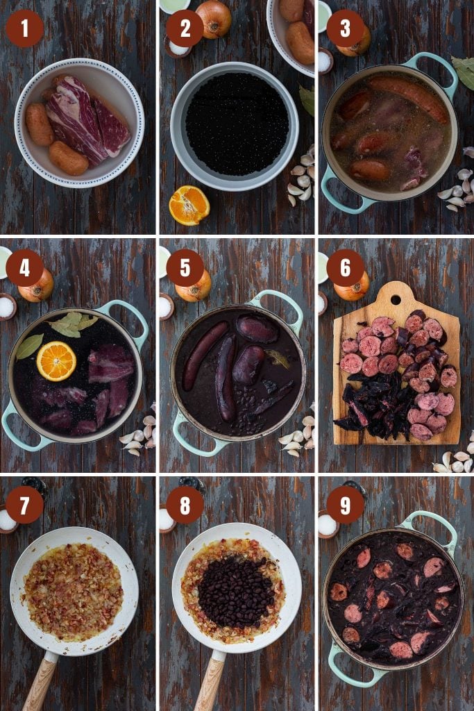 Step by step instructions on how to make feijoada.