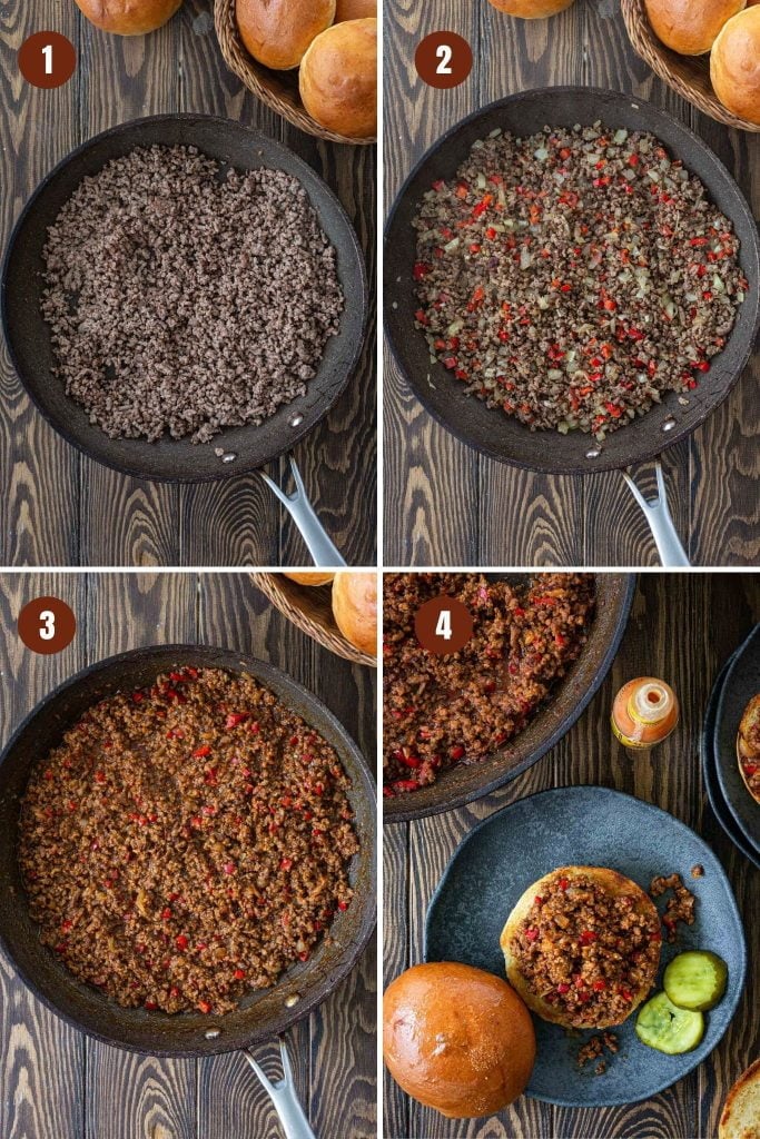 Step by step instructions to make Sloppy Joes.