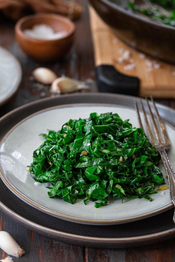 Plated collard greens, Brazilian-style.