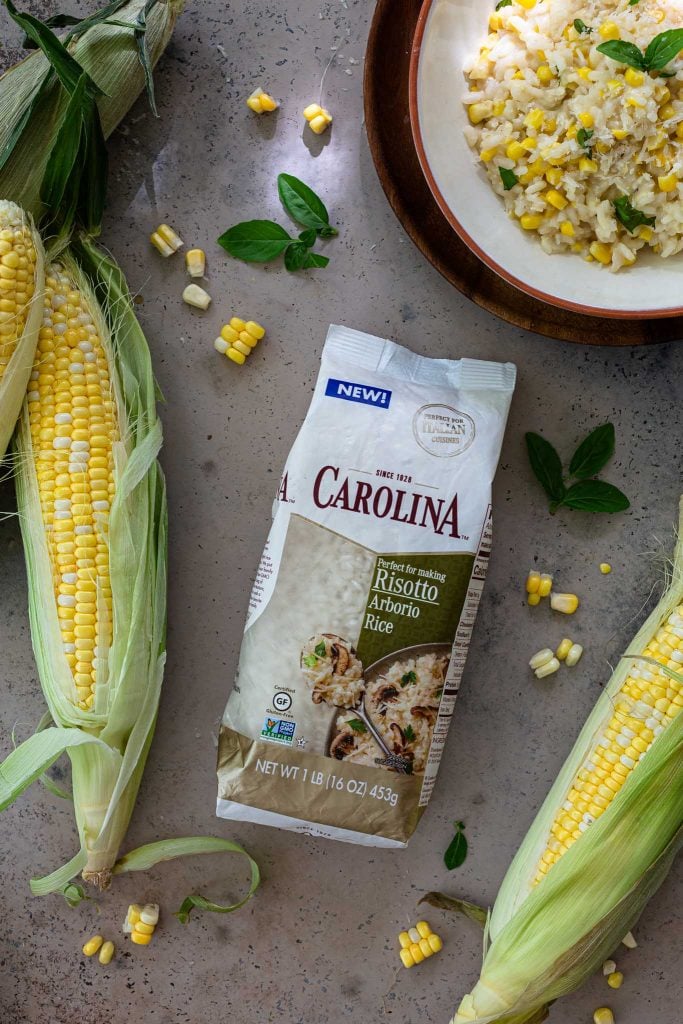 A shot of the package of Carolina Arborio Rice.