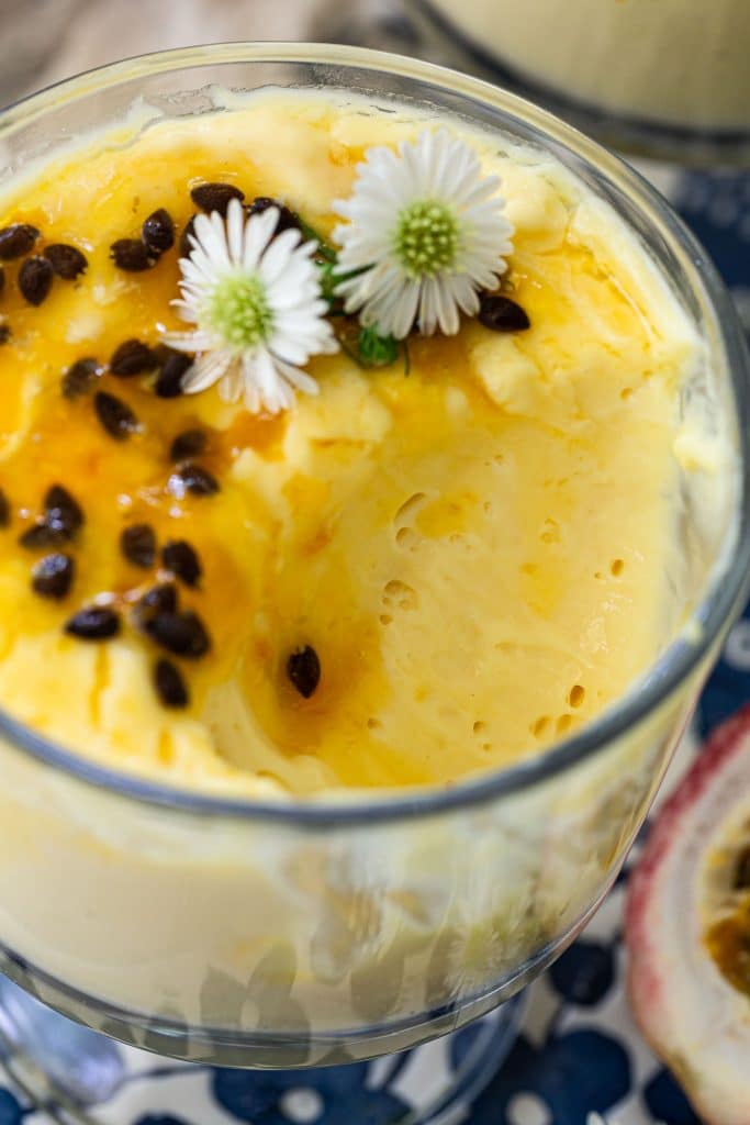 The texture of passion fruit mousse.