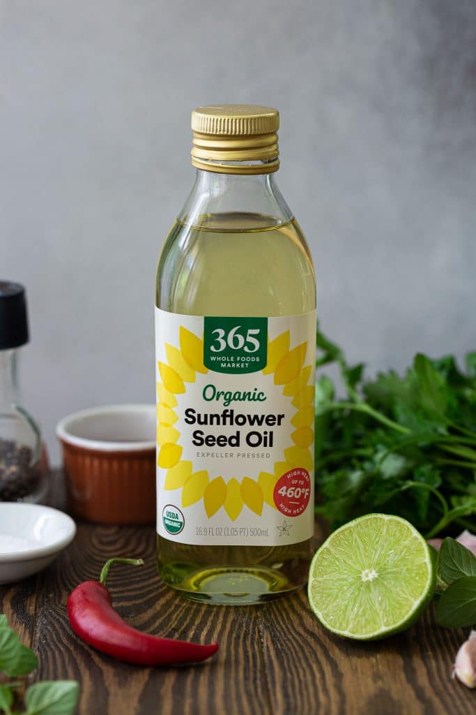 A bottle of sunflower seed oil.